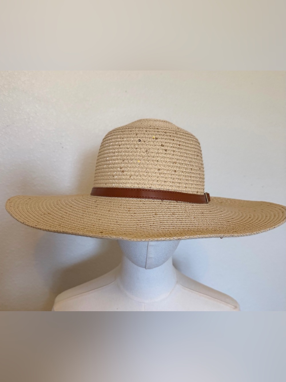 indigo soul Wide-Brim Straw Sun Hat with Brown Band